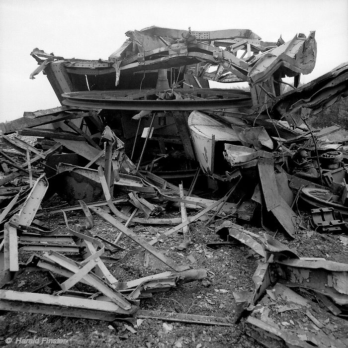 demolished headframe of the air shaft